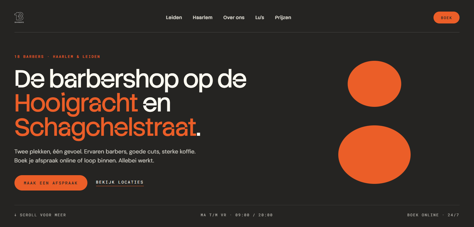 18 Barbers homepage design with the two ovals as anchor