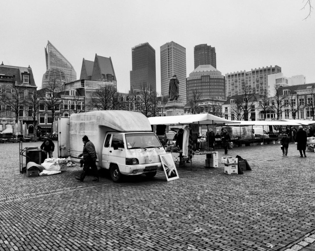 Black-and-white street photograph, The Hague